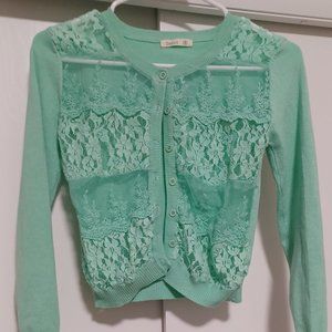 Debut Lace Detail Cardigan in Mint Green Color Size Small